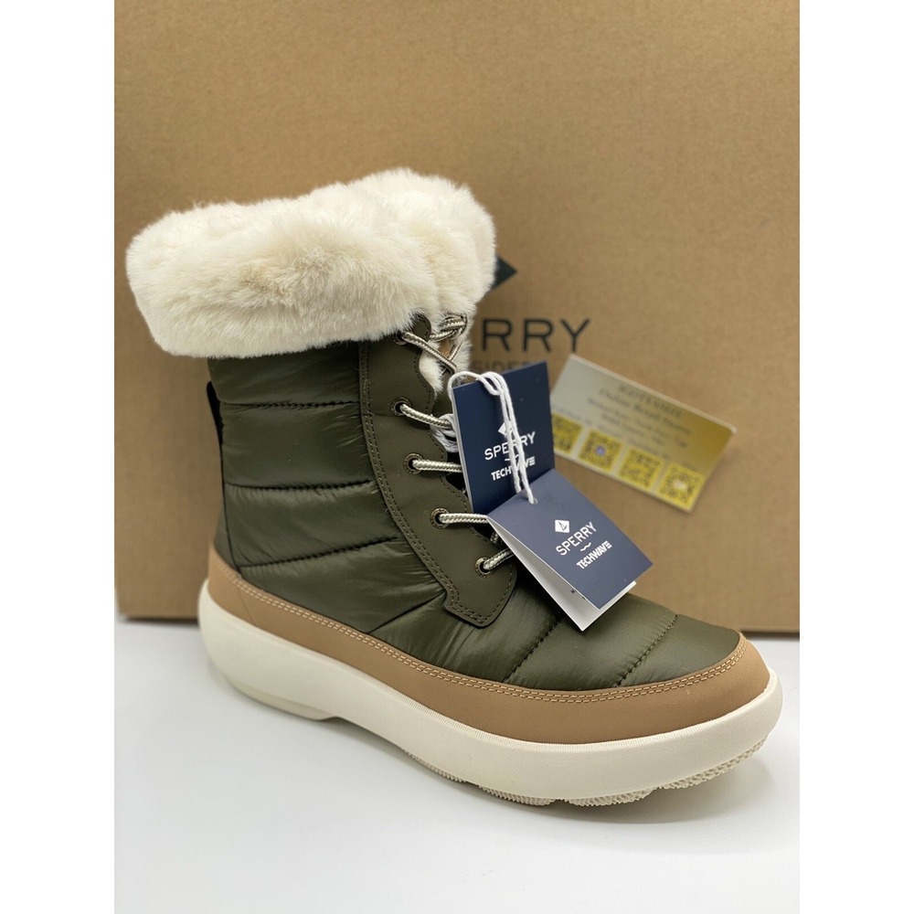 Sperry Women's Bearing Plushwave Snow Boots Size 9 Olive Green New